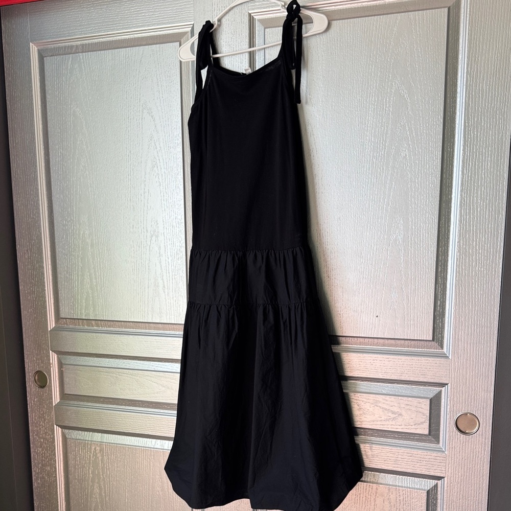 Topshop Black Tie-Shoulder Tiered Midi Dress